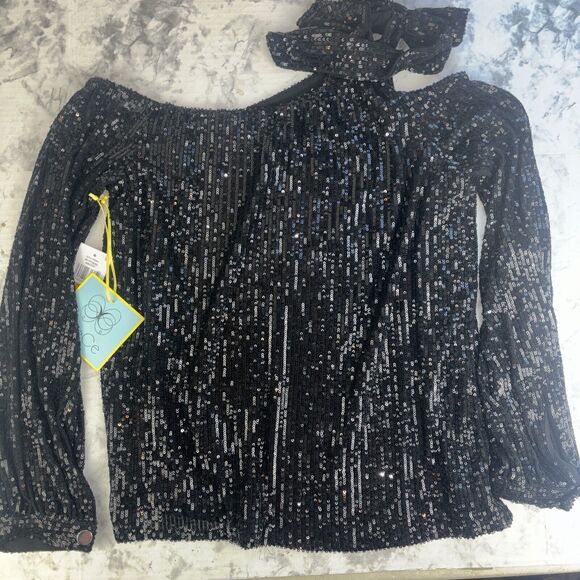 NWT NEW CeCe Rich Black Sequin Long Sleeve Dressy Party Top Size S - Picture 15 of 15